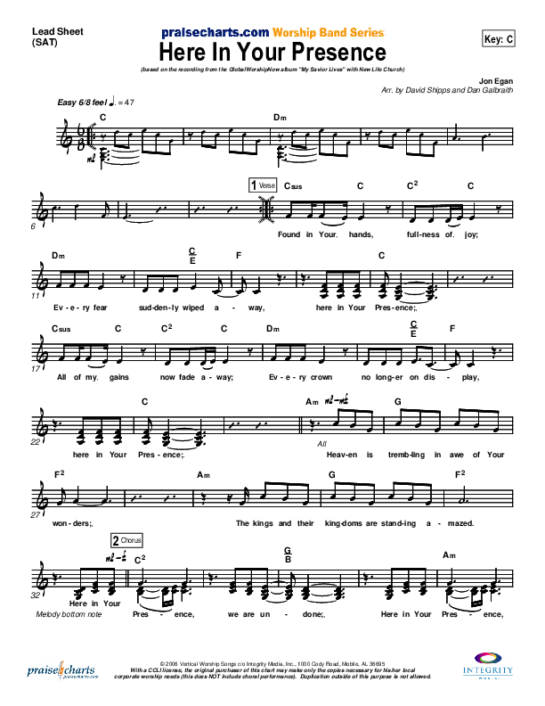 Here In Your Presence Lead Sheet (SAT) (New Life Worship)