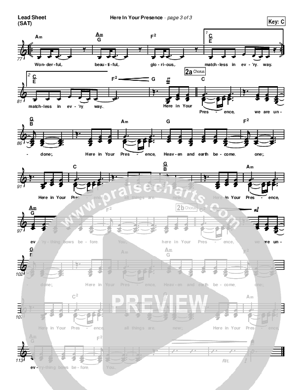 Here In Your Presence Lead Sheet (SAT) (New Life Worship)