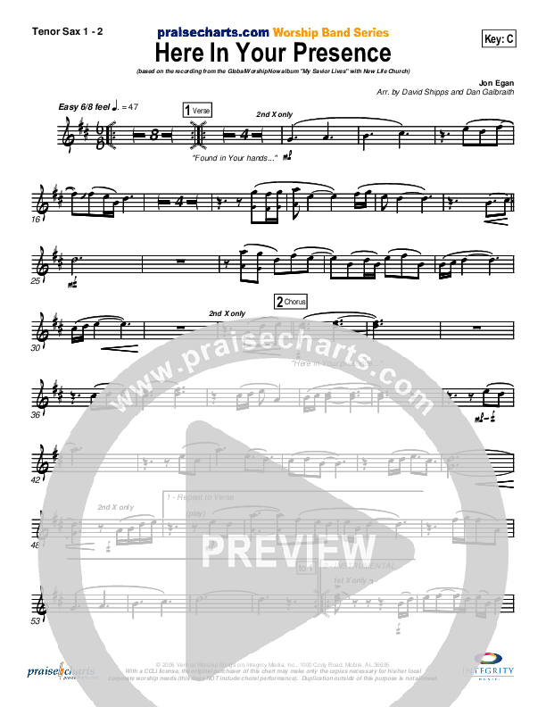 Here In Your Presence Tenor Sax 1/2 (New Life Worship)