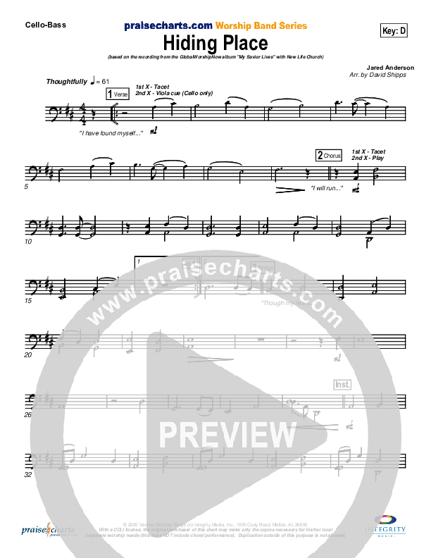 Hiding Place Cello/Bass (New Life Worship)