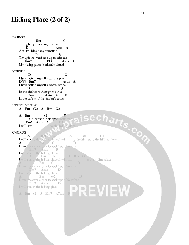 Hiding Place Chord Chart (New Life Worship)