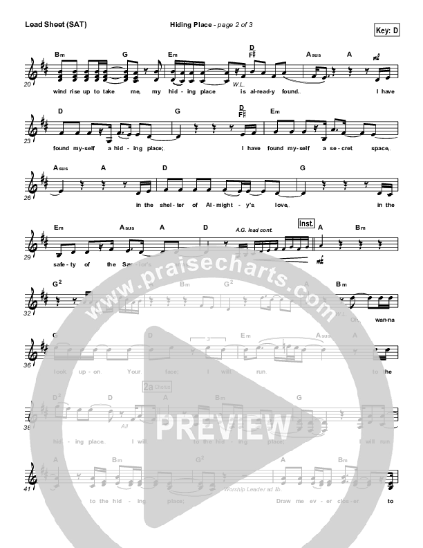 Hiding Place Lead Sheet (SAT) (New Life Worship)