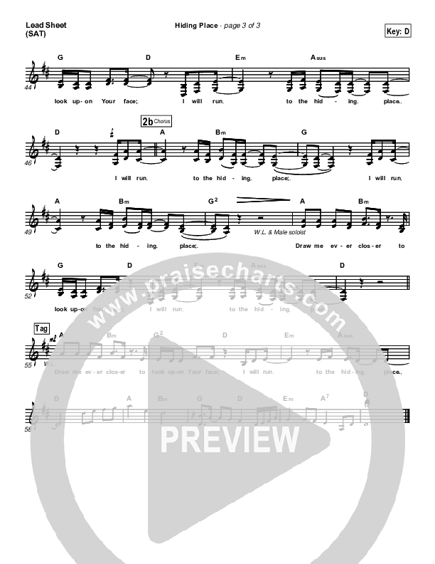 Hiding Place Lead Sheet (SAT) (New Life Worship)