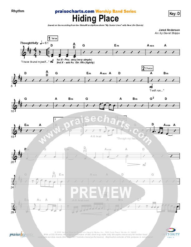 Hiding Place Rhythm Chart (New Life Worship)