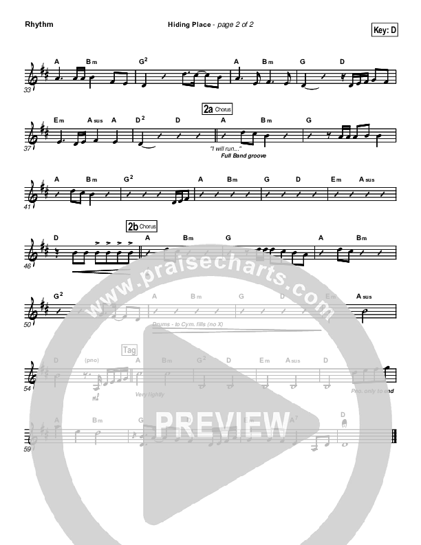 Hiding Place Rhythm Chart (New Life Worship)