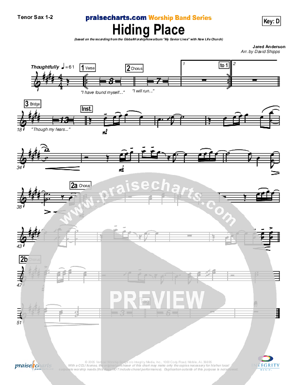 Hiding Place Tenor Sax 1/2 (New Life Worship)