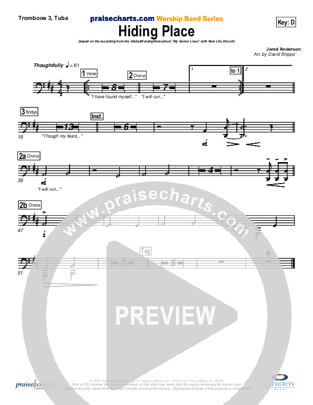 Hiding Place Trombone 3/Tuba (New Life Worship)