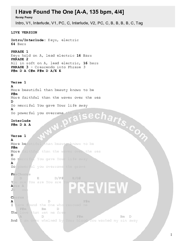 I Have Found The One Chords & Lyrics (Kenny Peavy)
