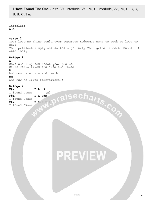 I Have Found The One Chords & Lyrics (Kenny Peavy)