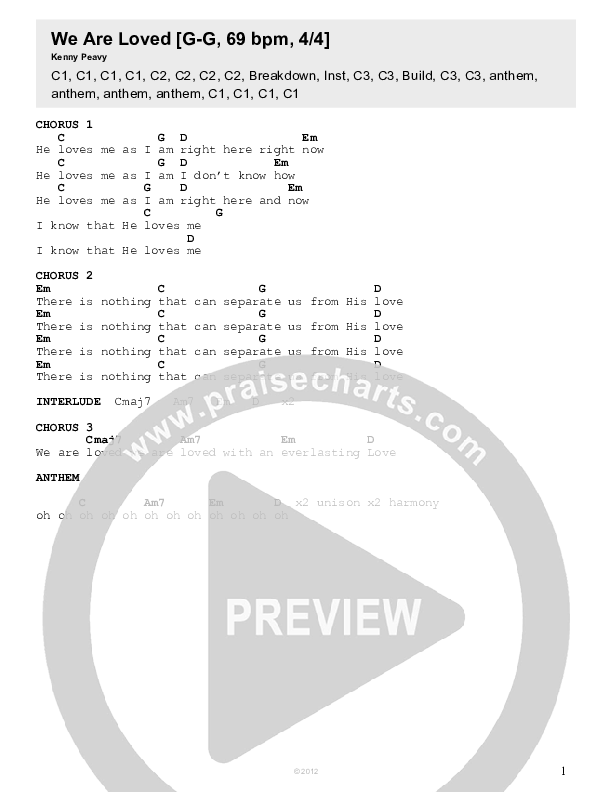 We Are Loved Chords & Lyrics (Kenny Peavy)