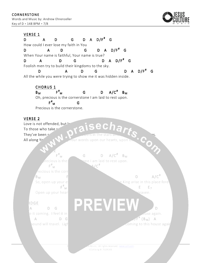 "Cornerstone" Chords PraiseCharts