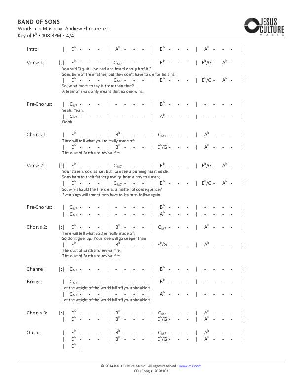 Band Of Sons Chords & Lyrics (Andrew Ehrenzeller)