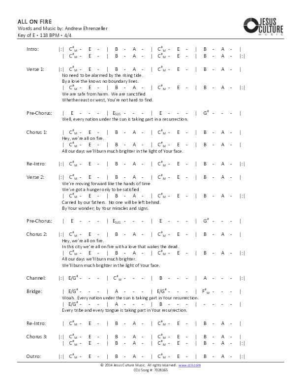 All On Fire Chords & Lyrics (Andrew Ehrenzeller)