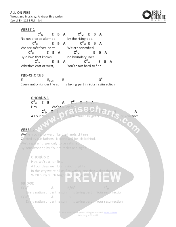All On Fire Chords & Lyrics (Andrew Ehrenzeller)