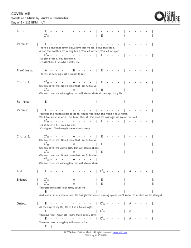 Cover Me Chords & Lyrics (Andrew Ehrenzeller)