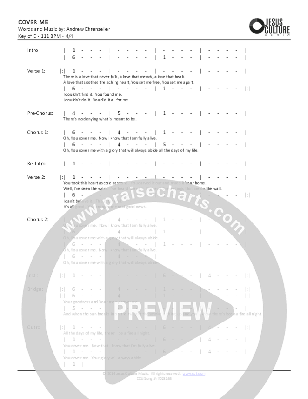 Cover Me Chords & Lyrics (Andrew Ehrenzeller)