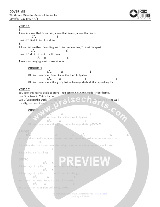 Cover Me Chords & Lyrics (Andrew Ehrenzeller)