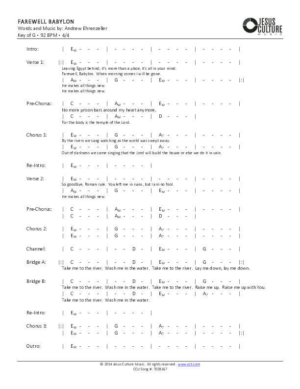 Farewell Babylon Chords & Lyrics (Andrew Ehrenzeller)