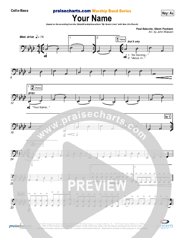 Your Name Cello/Bass (New Life Worship)