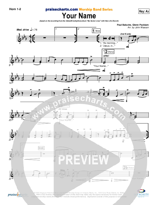 Your Name French Horn 1/2 (New Life Worship)