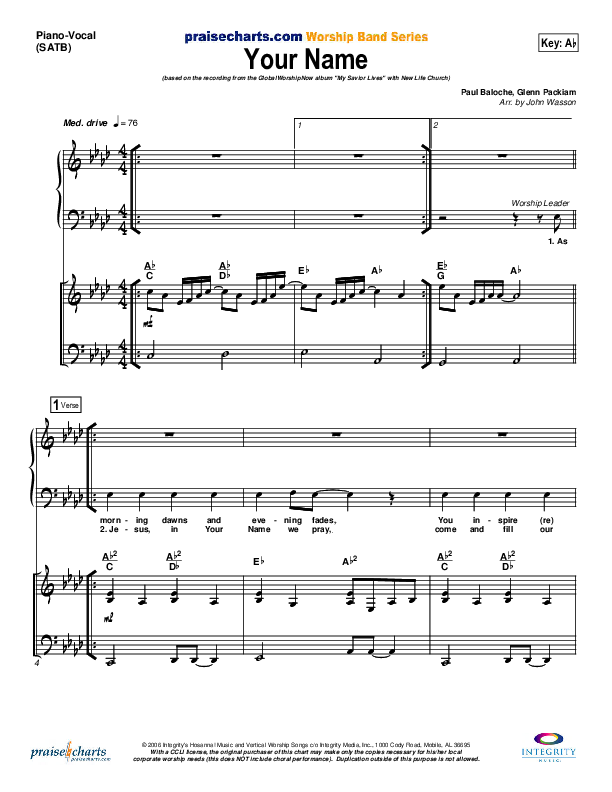 Your Name Piano/Vocal (SATB) (New Life Worship)