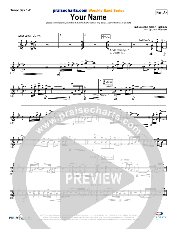 Your Name Tenor Sax 1/2 (New Life Worship)