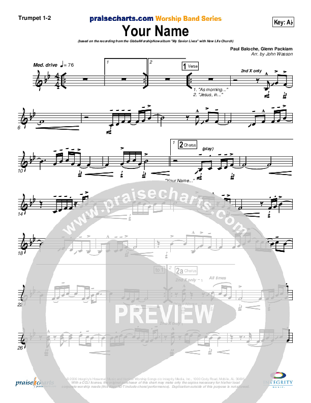 Your Name Trumpet 1,2 (New Life Worship)
