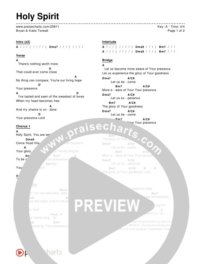 Holy Spirit  Chords & Lyrics (Bryan & Katie Torwalt)