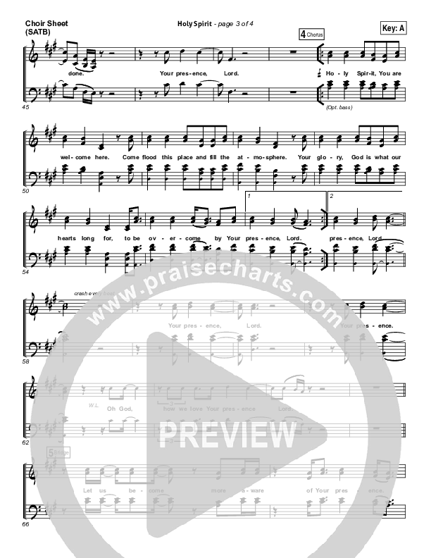 Holy Spirit  Choir Sheet (SATB) (Bryan & Katie Torwalt)