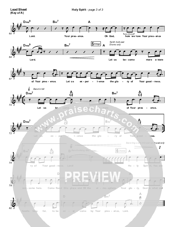 Holy Spirit  Lead Sheet (Melody) (Bryan & Katie Torwalt)