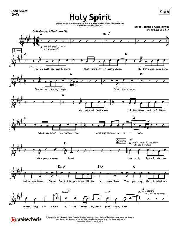 Holy Spirit  Lead Sheet (SAT) (Bryan & Katie Torwalt)