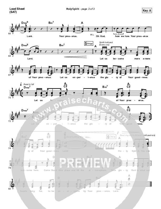 Holy Spirit  Lead Sheet (SAT) (Bryan & Katie Torwalt)