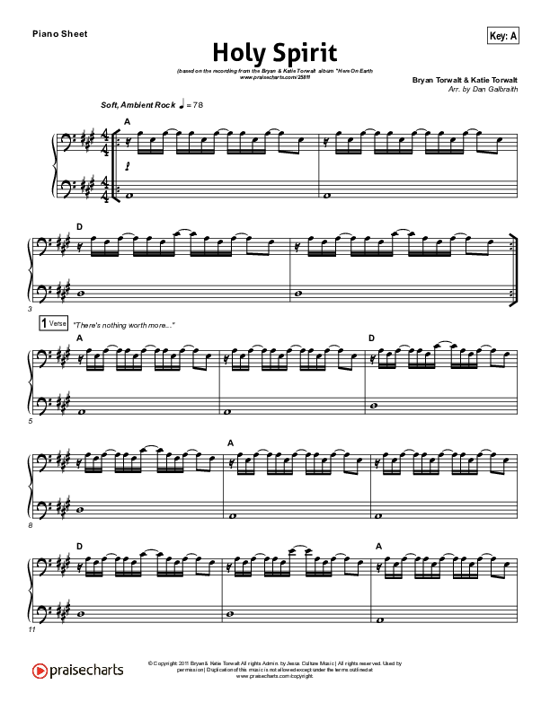 Holy Spirit  Piano Sheet (Bryan & Katie Torwalt)
