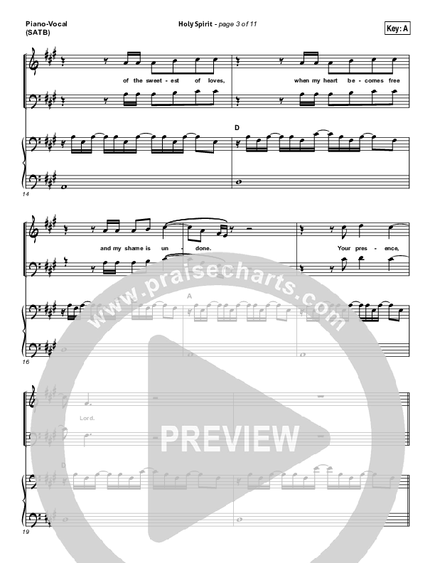 Holy Spirit  Piano/Vocal (SATB) (Bryan & Katie Torwalt)