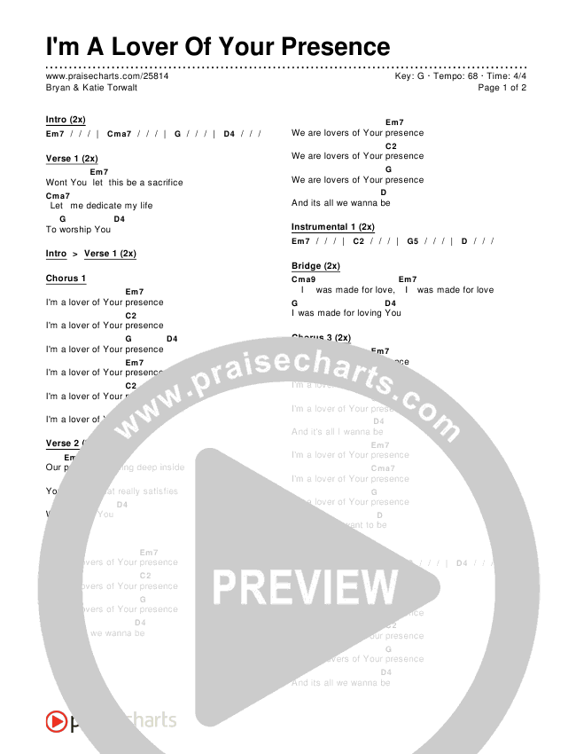 I'm A Lover Of Your Presence Chords & Lyrics (Bryan & Katie Torwalt)