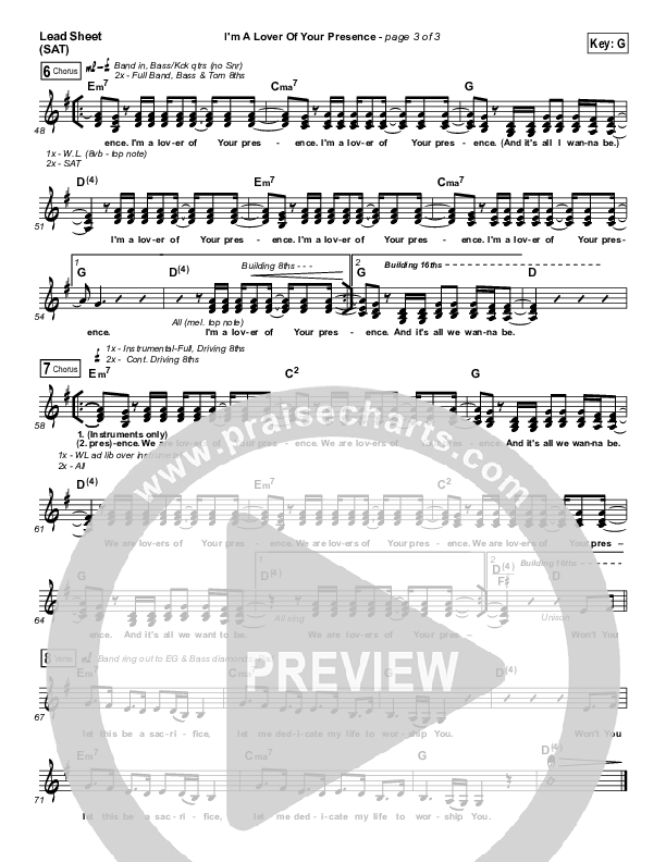 I'm A Lover Of Your Presence Lead Sheet (Bryan & Katie Torwalt)