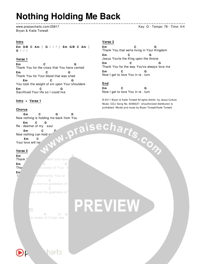 Nothing Is Holding Me Back Chords & Lyrics (Bryan & Katie Torwalt)