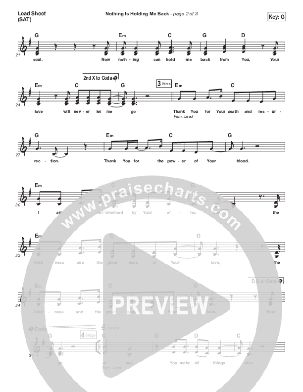 Nothing Is Holding Me Back Lead Sheet (SAT) (Bryan & Katie Torwalt)