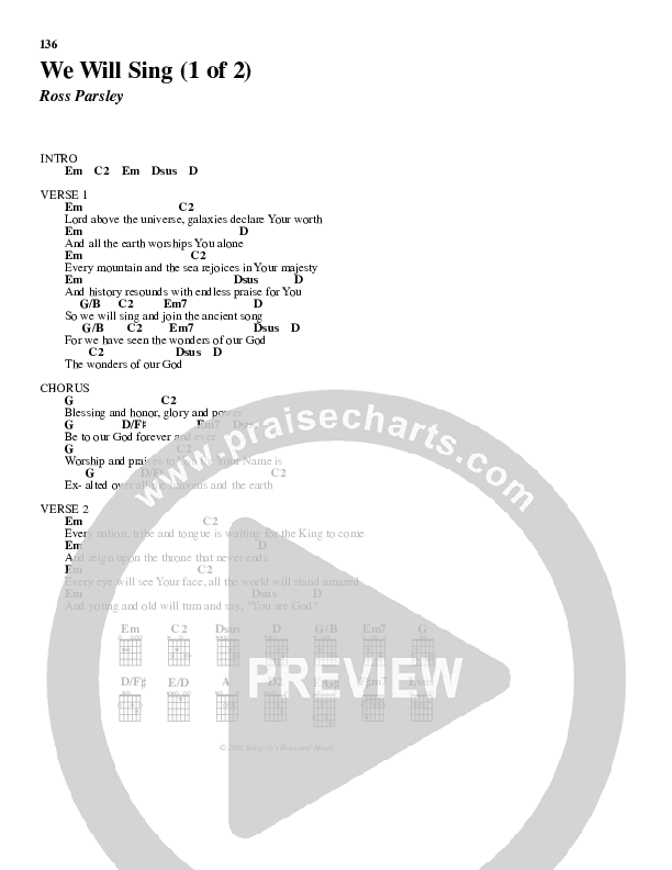 We Will Sing Chord Chart (New Life Worship)