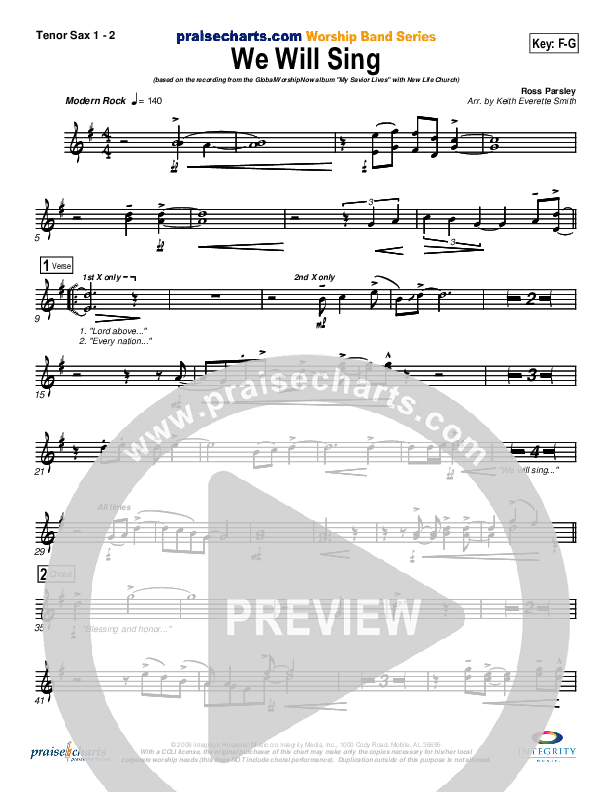 We Will Sing Tenor Sax 1/2 (New Life Worship)