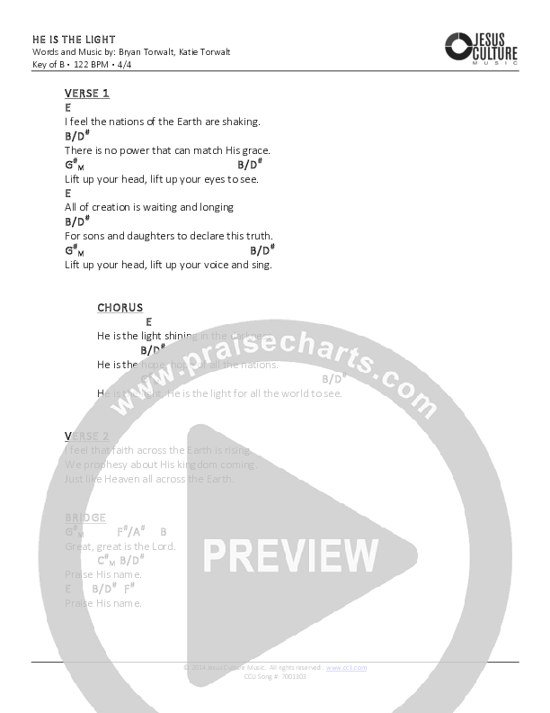 He Is The Light Chords & Lyrics (Bryan & Katie Torwalt)
