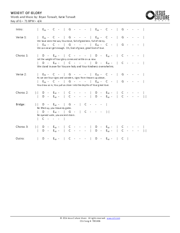 Weight Of Glory Chords & Lyrics (Bryan & Katie Torwalt)