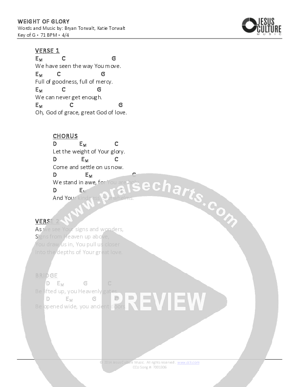 Weight Of Glory Chords & Lyrics (Bryan & Katie Torwalt)