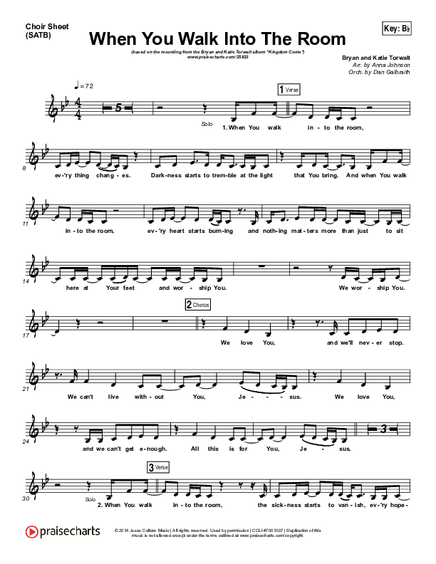 When You Walk Into The Room Choir Sheet (SATB) (Bryan & Katie Torwalt)
