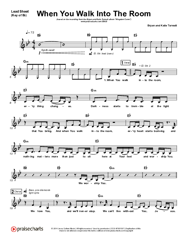 When You Walk Into The Room Lead Sheet (Melody) (Bryan & Katie Torwalt)