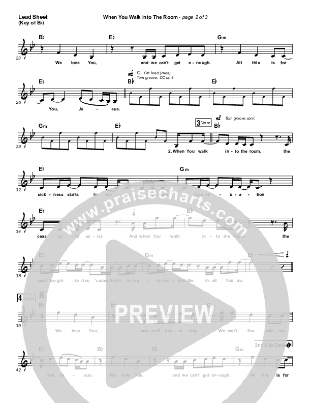 When You Walk Into The Room Lead Sheet (Melody) (Bryan & Katie Torwalt)