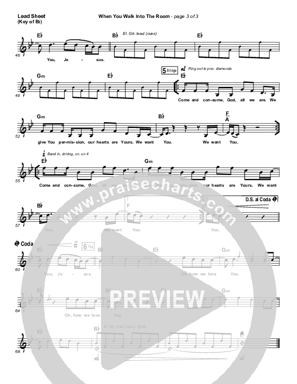 When You Walk Into The Room Lead Sheet (Melody) (Bryan & Katie Torwalt)