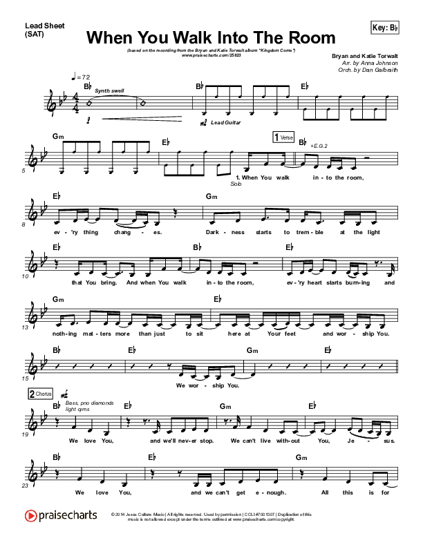 When You Walk Into The Room Lead Sheet (SAT) (Bryan & Katie Torwalt)