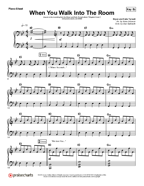 When You Walk Into The Room Piano Sheet (Bryan & Katie Torwalt)