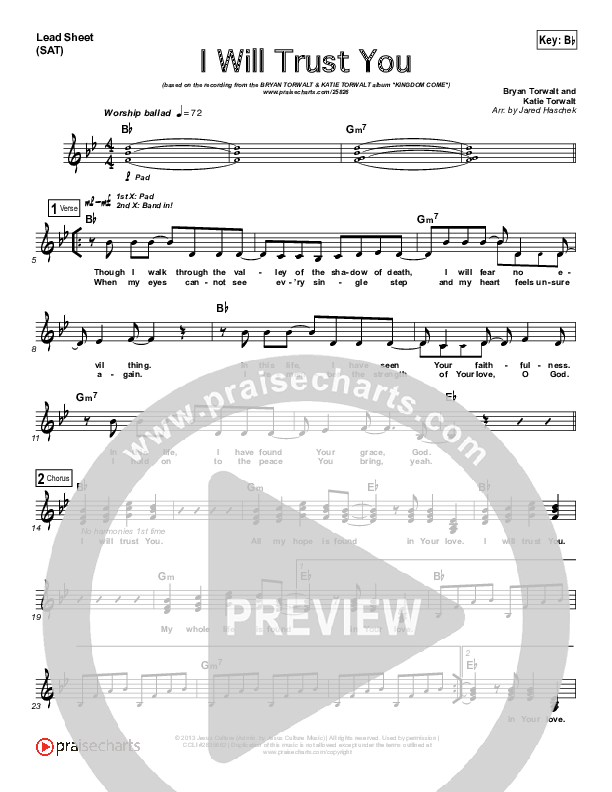 I Will Trust You Lead Sheet (SAT) (Bryan & Katie Torwalt)